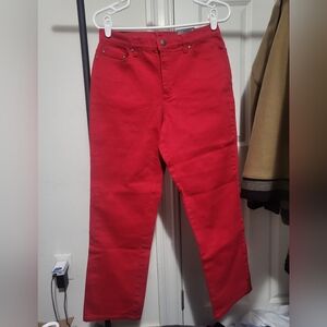 Red stretch straight leg petite jeans